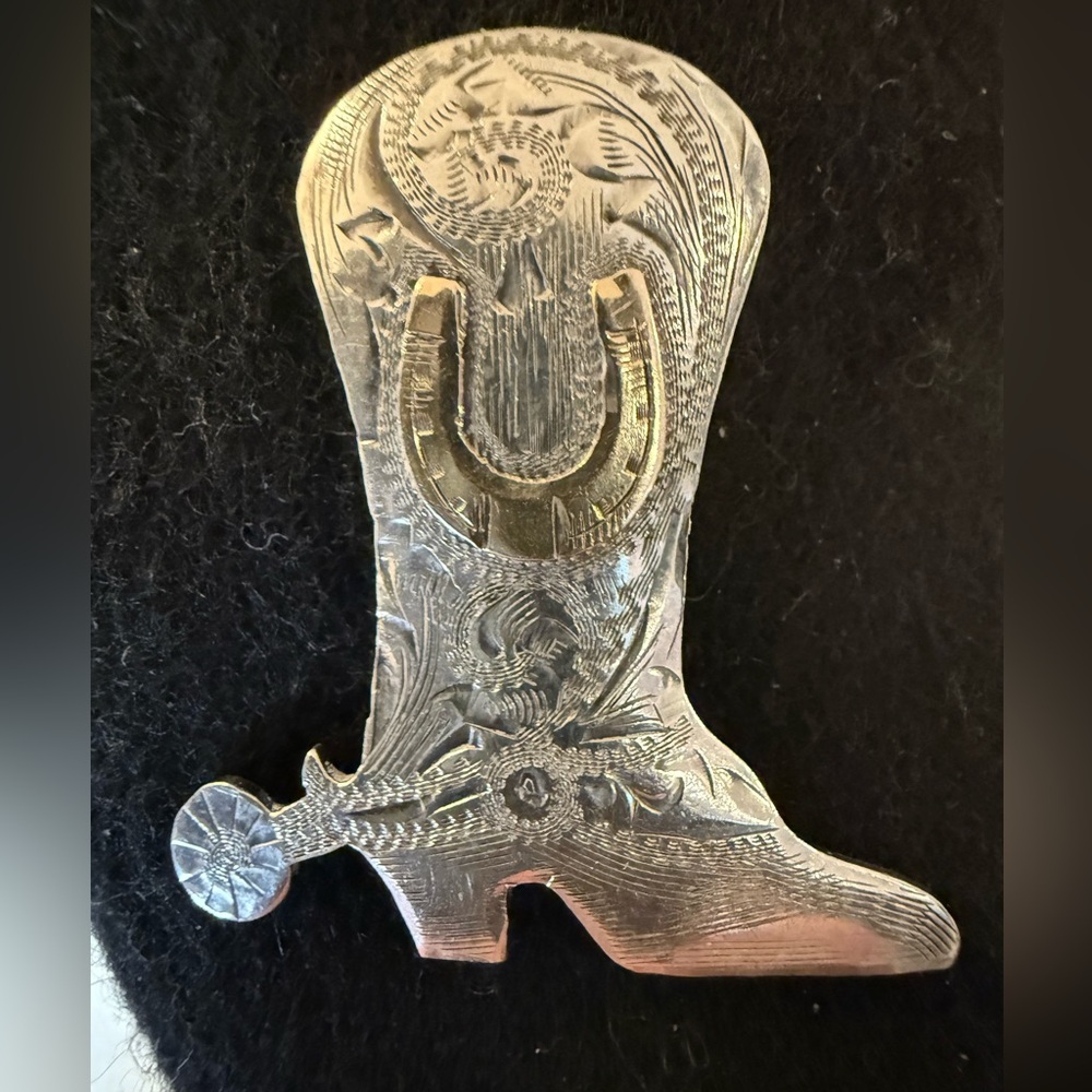 Vintage Sterling Silver with 10k Gold Horse Shoe Boot Brooch